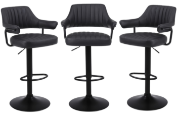 Set of 3 Paloma Faux Leather Bar Stools Gas Lift Swivel Breakfast Kitchen Island Chairs Padded Arms
