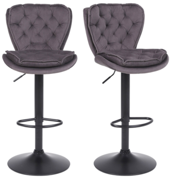 Set of 2 Grey Contessa Luxury Velvet Swivel Bar Stools with Black Base for Kitchen Island Breakfast Bar
