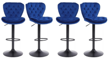 Set of 4 Blue Contessa Plush Velvet Bar Stools Gas Lift Swivel Breakfast Kitchen Island Chairs Padded Seat Back