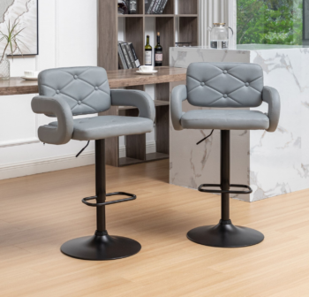 Set of 2 Grey High Alicante Faux Leather Bar Stools Gas Lift Swivel Breakfast Kitchen Island Chairs Plush Seats