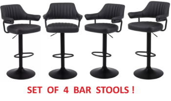 Set of 4 Black Paloma Faux Leather Bar Stools Gas Lift Swivel Breakfast Kitchen Island Chairs Padded Arms & Back