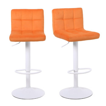Set of 2 Orange Velvet Swivel Bar Stools with White Metalwork High Stool Kitchen Island Breakfast Bar