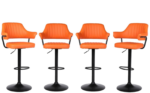 Set of 4 Orange Paloma Faux Leather Bar Stools Gas Lift Swivel Breakfast Kitchen Island Chairs Padded Arms Back
