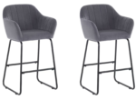Set of 2 Grey Magaluf Velvet Fixed Height Bar Stools with Black Legs for Kitchen Island Breakfast Bar